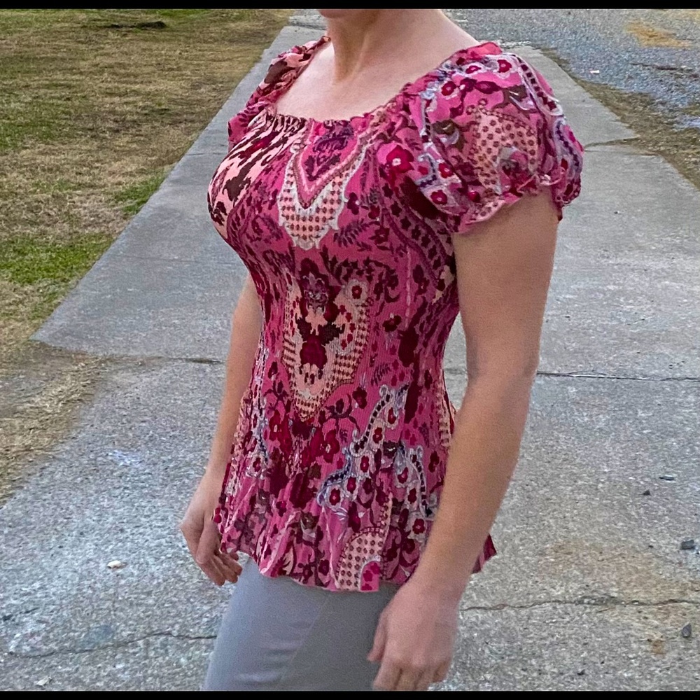 Cato pink and brown accordion blouse